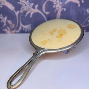 Vintage Estate Handheld Mirror with Cream Celluloid and Silver Toned